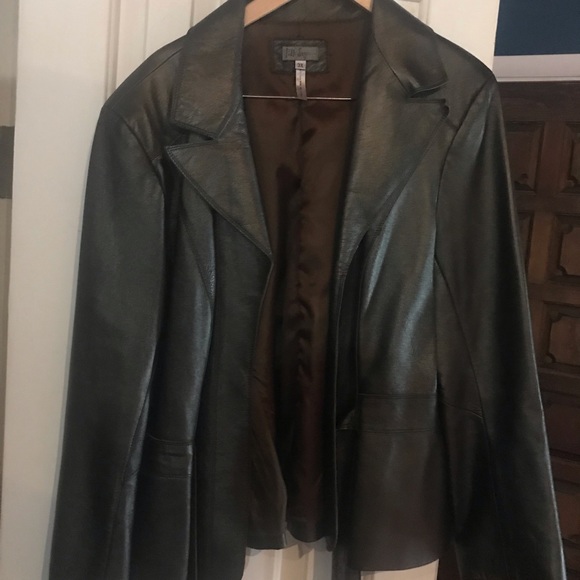 Olive Leather Jacket with Belt - Picture 1 of 3